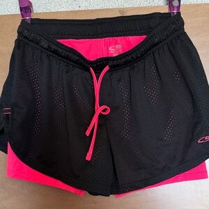 Champion Women's Black & Hot Pink Layered Athletic Shorts